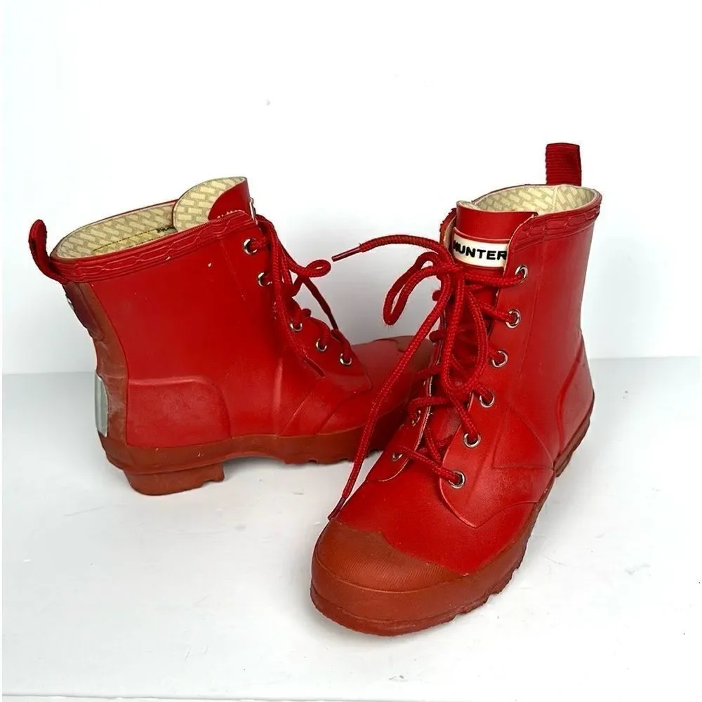 Hunter Kids Red Thurloe Rain Boots Lace Up US 2M 3F